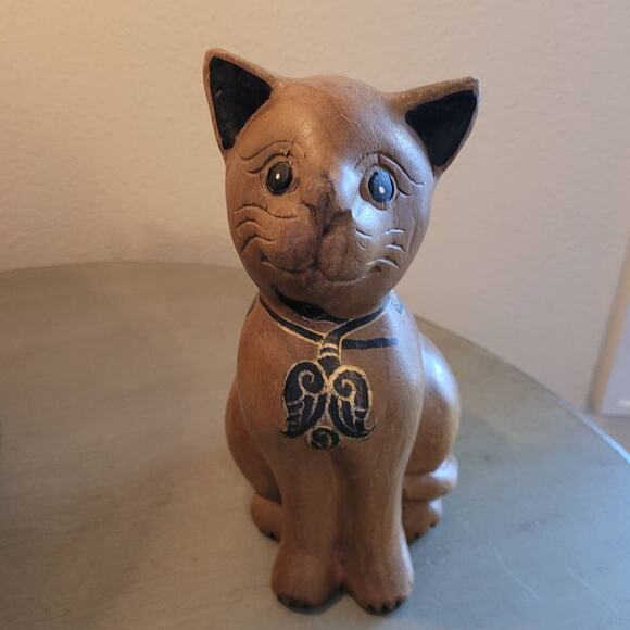 Vintage wood cat figurine MCM kitty 8" decor - Picture 1 of 9